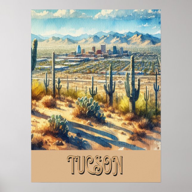 Affiche Aquarelle Tucson et Saguaro (Devant)