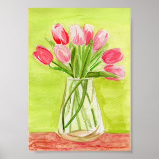 Affiche Aquarelle Tulipes roses