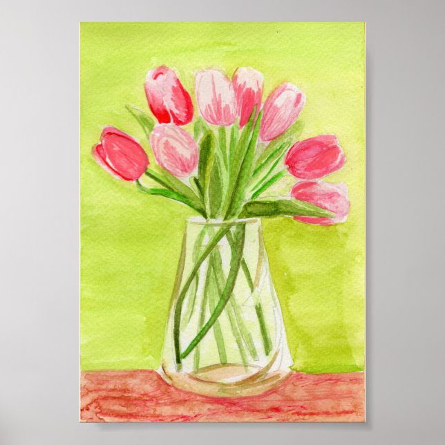 Affiche Aquarelle Tulipes roses (Devant)