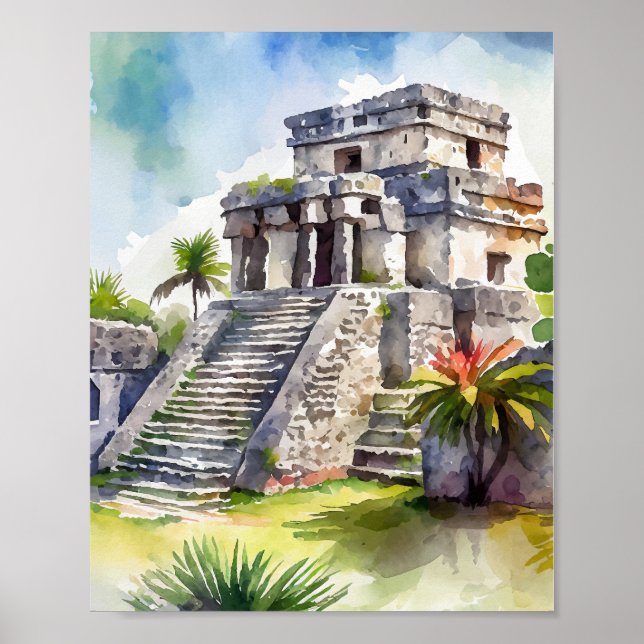 Affiche Aquarelle Tulum Mexico (Devant)