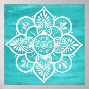 Affiche Aquarelle Turquoise Blanc Mandala