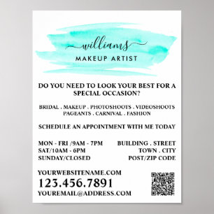 Affiche Aquarelle Turquoise brosse Artiste maquillage