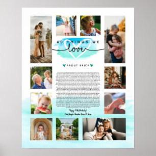 Affiche Aquarelle turquoise et bleue 40 raisons nous vous