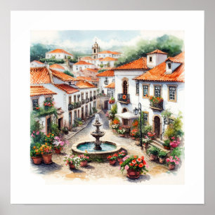 Affiche Aquarelle typique du village portugais