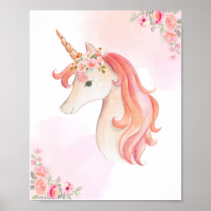 Affiche Aquarelle Unicorn Poster. Décor de pépinière.
