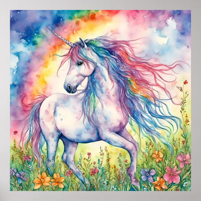 Affiche Aquarelle Unicorne (Devant)