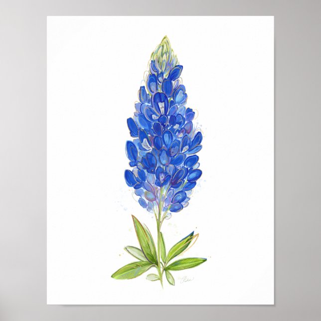 Affiche Aquarelle unique Texas Bluebonnet Art (Devant)