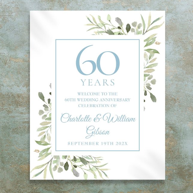 Affiche Aquarelle Verdure 60e anniversaire Bienvenue (Watercolor Greenery 60th Anniversary Welcome Poster
)