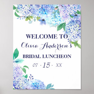 Affiche Aquarelle Verdure Bleu Hydrangée Bridal Luncheon