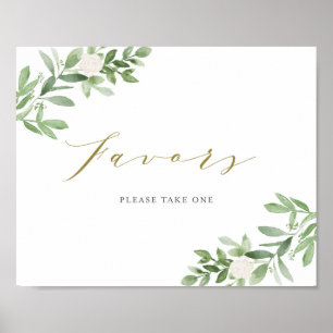 Affiche Aquarelle Verdure et Fleurs blanches Fête Faveurs