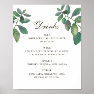 Affiche Aquarelle verdure feuillage mariage alcool boisson