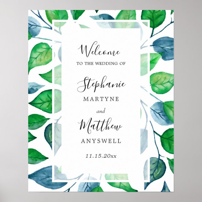 Affiche Aquarelle Verdure Feuille Mariage de feuillage (Devant)