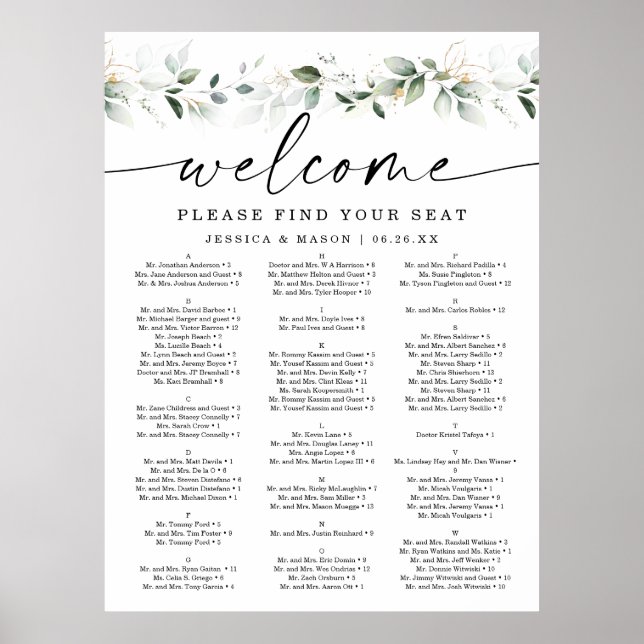 Affiche Aquarelle Verdure Mariage Or Planche assise (Devant)