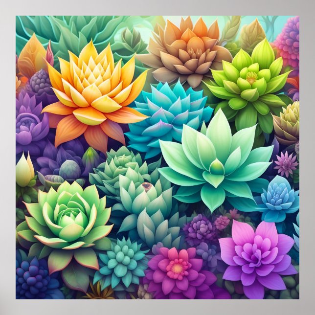 Affiche Aquarelle Verdure Succulents Collage (Devant)
