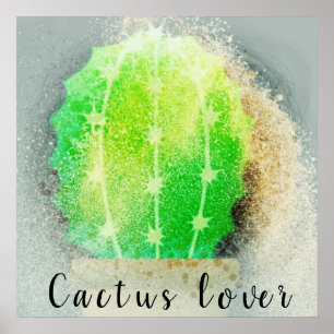 Affiche Aquarelle Vert Cactus Lover