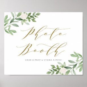Affiche Aquarelle Vert et Fleurs blanches Photo Booth