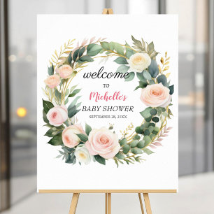 Affiche Aquarelle Vert fille baby shower signe de bienvenu