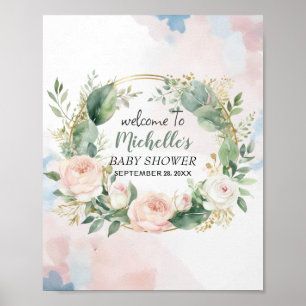 Affiche Aquarelle Vert fille baby shower signe de bienvenu