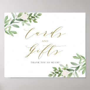 Affiche Aquarelle Vert Fleurs blanches Cartes et cadeaux