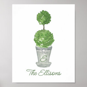 Affiche Aquarelle vert monogramme Topiaire