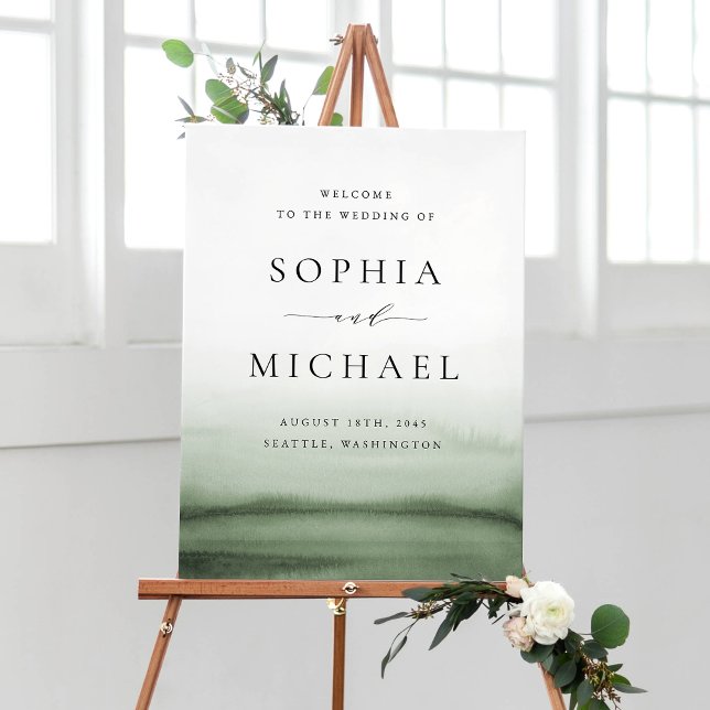 Affiche Aquarelle Vert Ombre Mariage moderne Bienvenue (Créateur téléchargé)