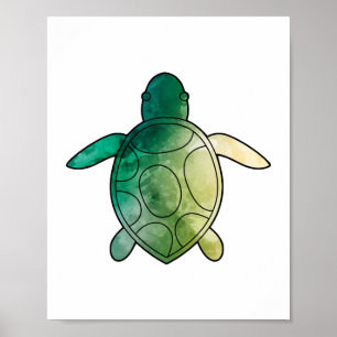 Affiche Aquarelle verte de la tortue marine