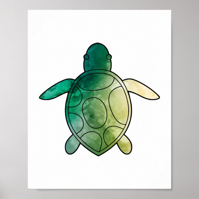 Affiche Aquarelle verte de la tortue marine (Devant)