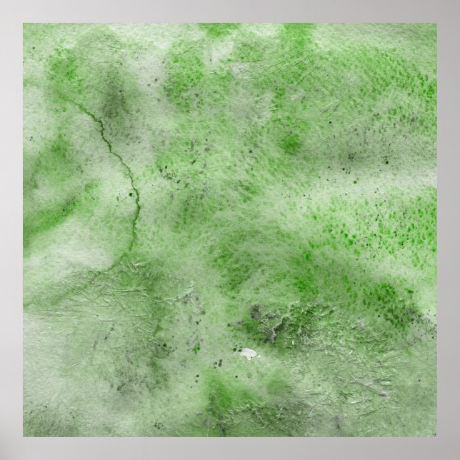 Affiche Aquarelle verte et textures papier encre sur blanc (Devant)