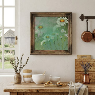 Affiche Aquarelle verte Fleurs margueuses