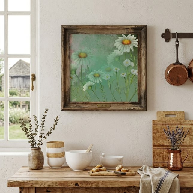 Affiche Aquarelle verte Fleurs margueuses (Créateur téléchargé)