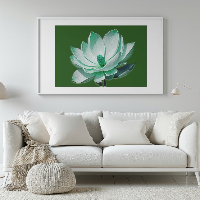 Affiche Aquarelle verte Magnolia (Green Magnolia Flower Watercolor Wall Art Print Mockup 1)