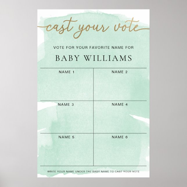Affiche Aquarelle verte Publiez Votre Vote Nom Du Bébé Vot (Devant)