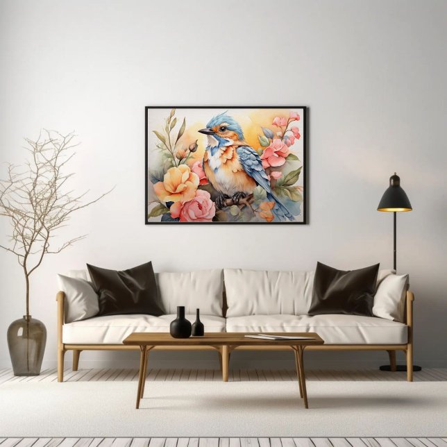 Affiche Aquarelle Vibrante Oiseau Floral Art Nature Inspir (Créateur téléchargé)
