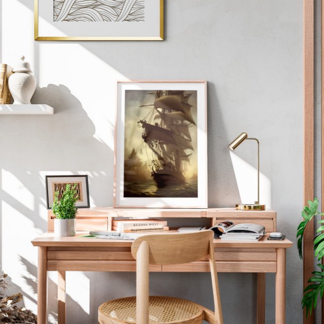 Affiche Aquarelle Vieux bateau pirate Art mur (Créateur téléchargé)