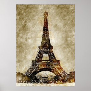 Affiche Aquarelle vintage Art de la Tour Eiffel