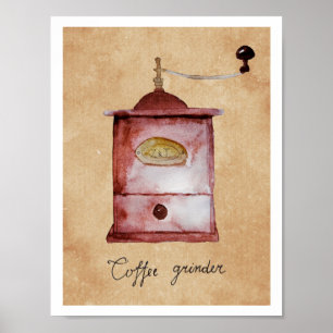Affiche Aquarelle vintage de broyeur de café