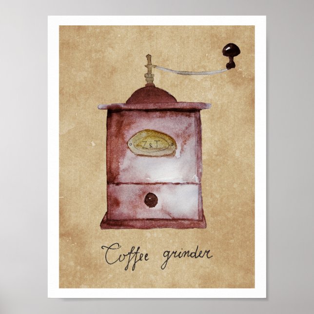 Affiche Aquarelle vintage de broyeur de café (Devant)