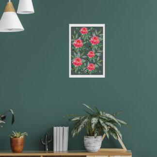 Affiche Aquarelle vintage Fleur Art floral pivoines roses