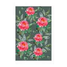 Aquarelle vintage Fleur Art floral pivoines roses