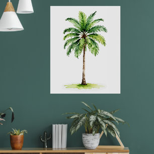Affiche Aquarelle vintage Palm Tree Tropical Elégant