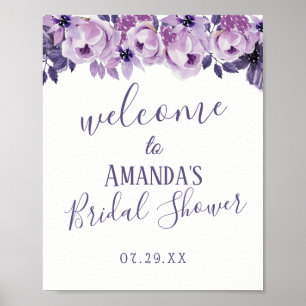 Affiche Aquarelle violet Fête des mariées florale Bienvenu