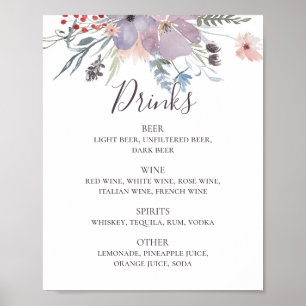 Affiche Aquarelle violet fleuri mariage alcool boissons