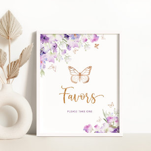 Affiche Aquarelle violet papillon d'or Faveurs