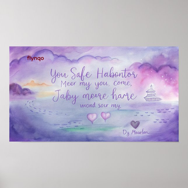 Affiche Aquarelle violette Aimer Citation Imprimer avec Mu (Devant)