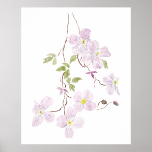 Affiche aquarelle violette de clematis