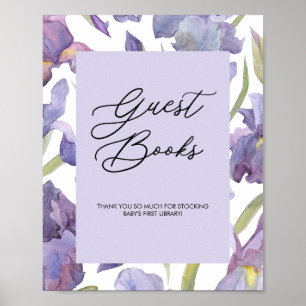 Affiche Aquarelle violette Iris Floral Livre d'Invité