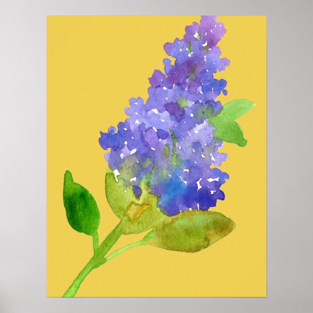 Affiche Aquarelle violette Lilac Fleur jaune (Devant)