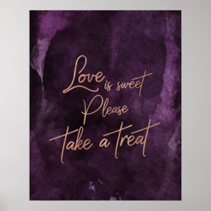 Affiche Aquarelle violette Rose Gold Love is Sweet Treat