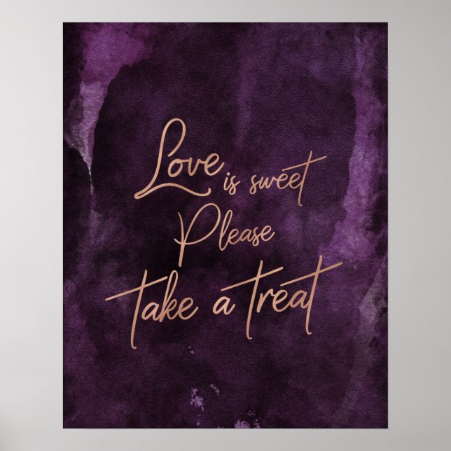 Affiche Aquarelle violette Rose Gold Love is Sweet Treat (Devant)