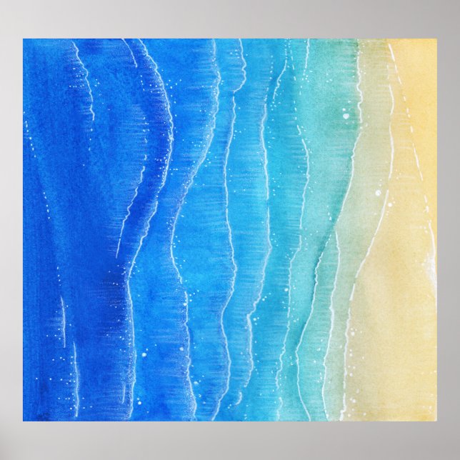 Affiche Aquarelle vue mer et plage. (Devant)